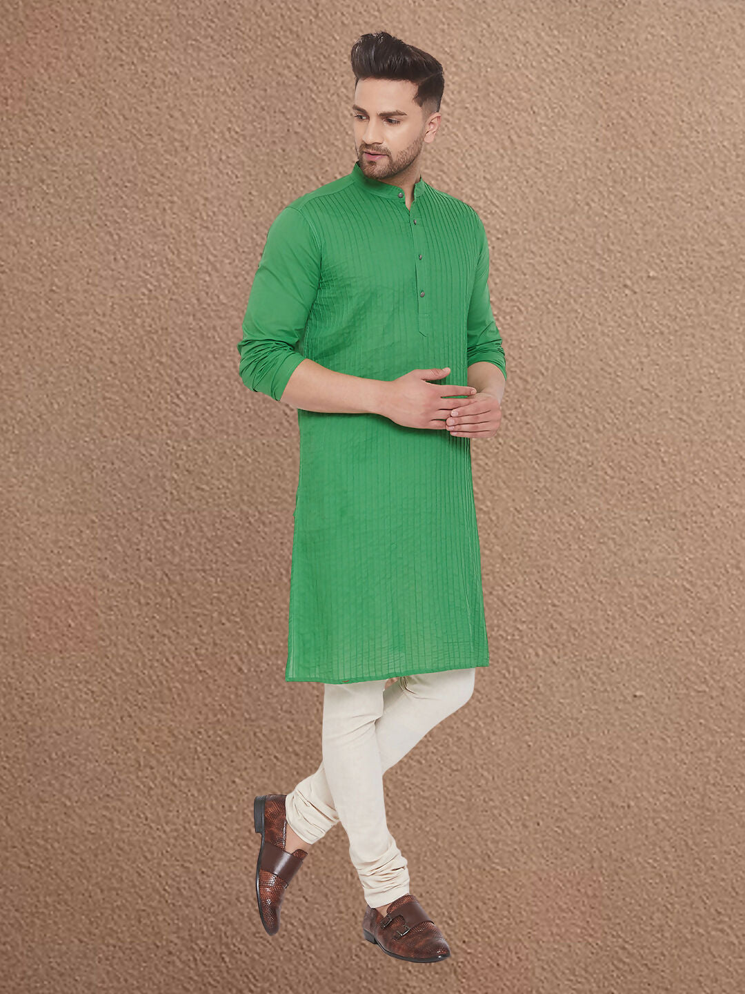 Even Apparels Men's Pintuck Fancy Green Kurta | Grocsy