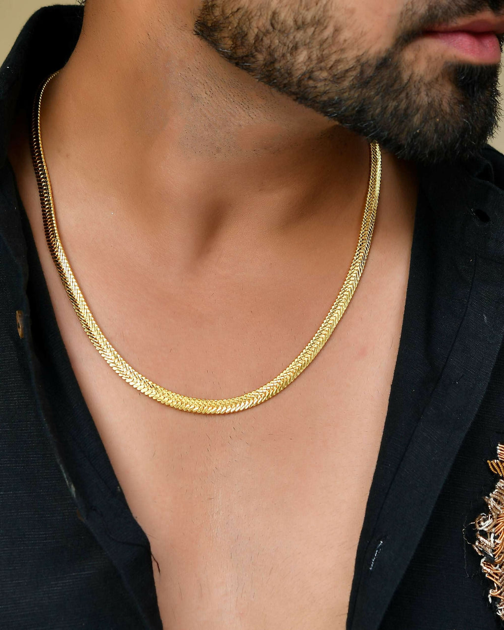 VOJ Men's Gold-Polished Self Designed Snake Chain | Grocsy