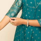 FIORRA Women's Teal Blue Crepe A-Line Kurta Pant with Dupatta | Grocsy