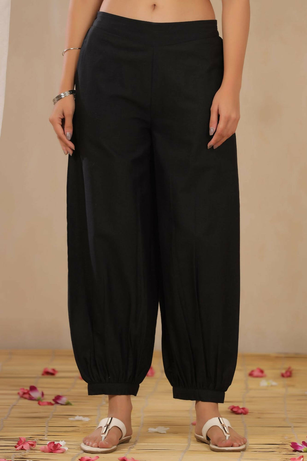 Juniper Women Black Cotton Flex Solid Stylized Dhoti Pant | Grocsy