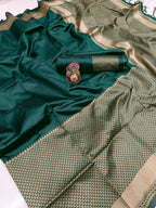 DEIANA'S Beautiful Designer Golden zari Soft Lichi Silk Saree - Green | Grocsy