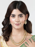 NVR Women's Gold-Polished Kundan 2 Layered Handcrafted Jewellery Sets With Drop Earrings | Grocsy