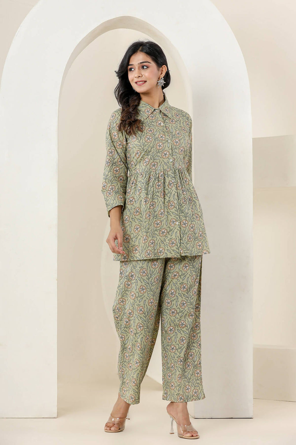 Kaajh Women's Green Printed Cotton Co-ord Set | Grocsy