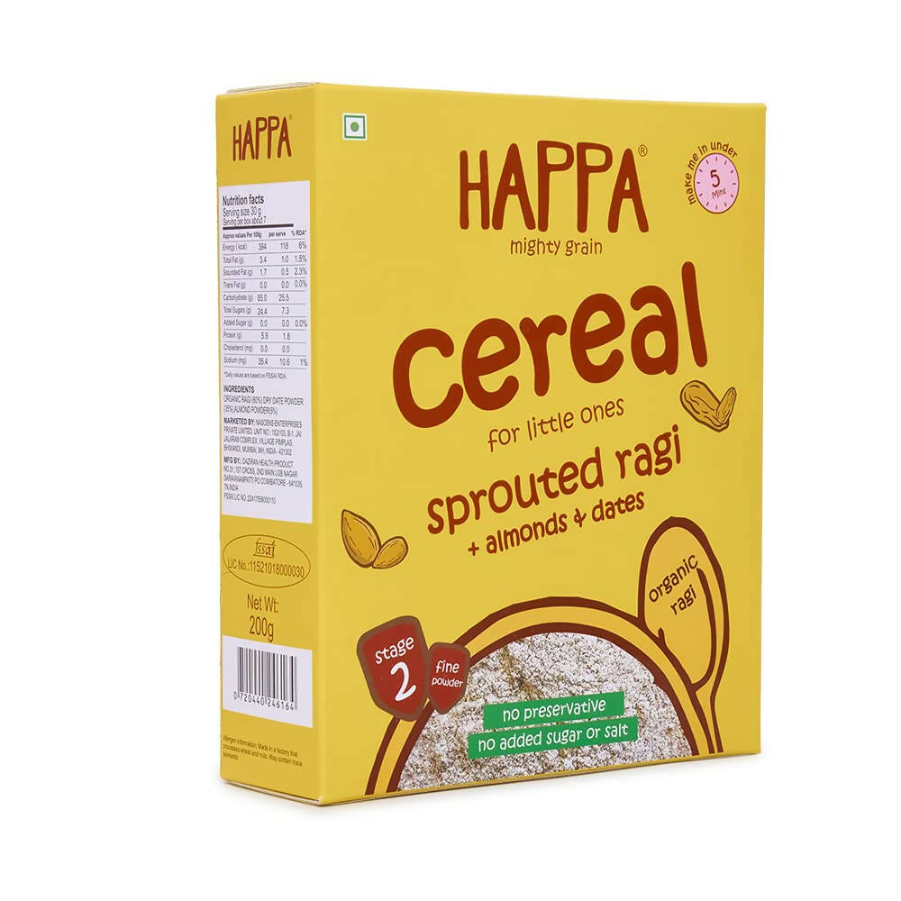 Happa Organic Baby Food Sprouted Ragi, Almonds + Dates Porridge Mix-Stage 2 | Grocsy