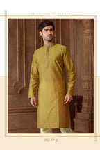 Joban Fashion Mehndi Green art Silk Blend Strips kurta Pyjama | Grocsy