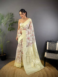 Elora Grey Silk Floral Motifs Coppery Tone Contrast Floral Border Banarasi Saree | Grocsy