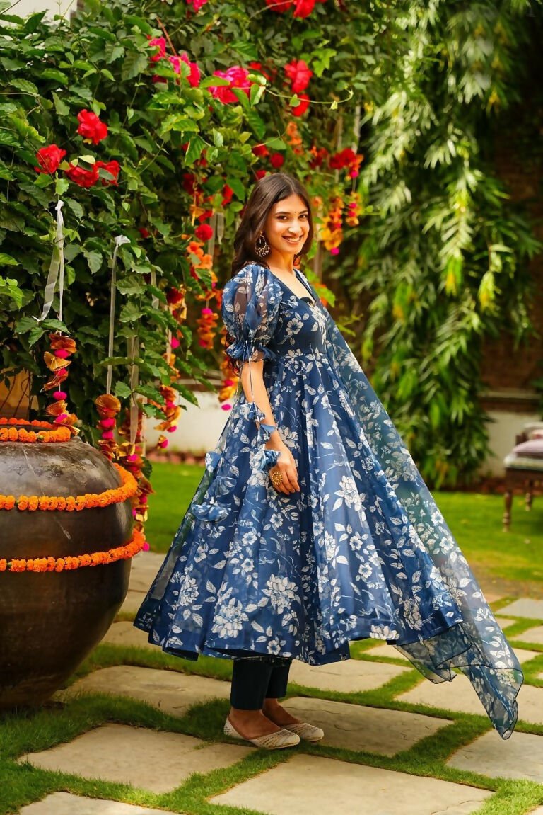 Aayaa Designer Printed Tebby Silk Suit - Multi Color | Grocsy