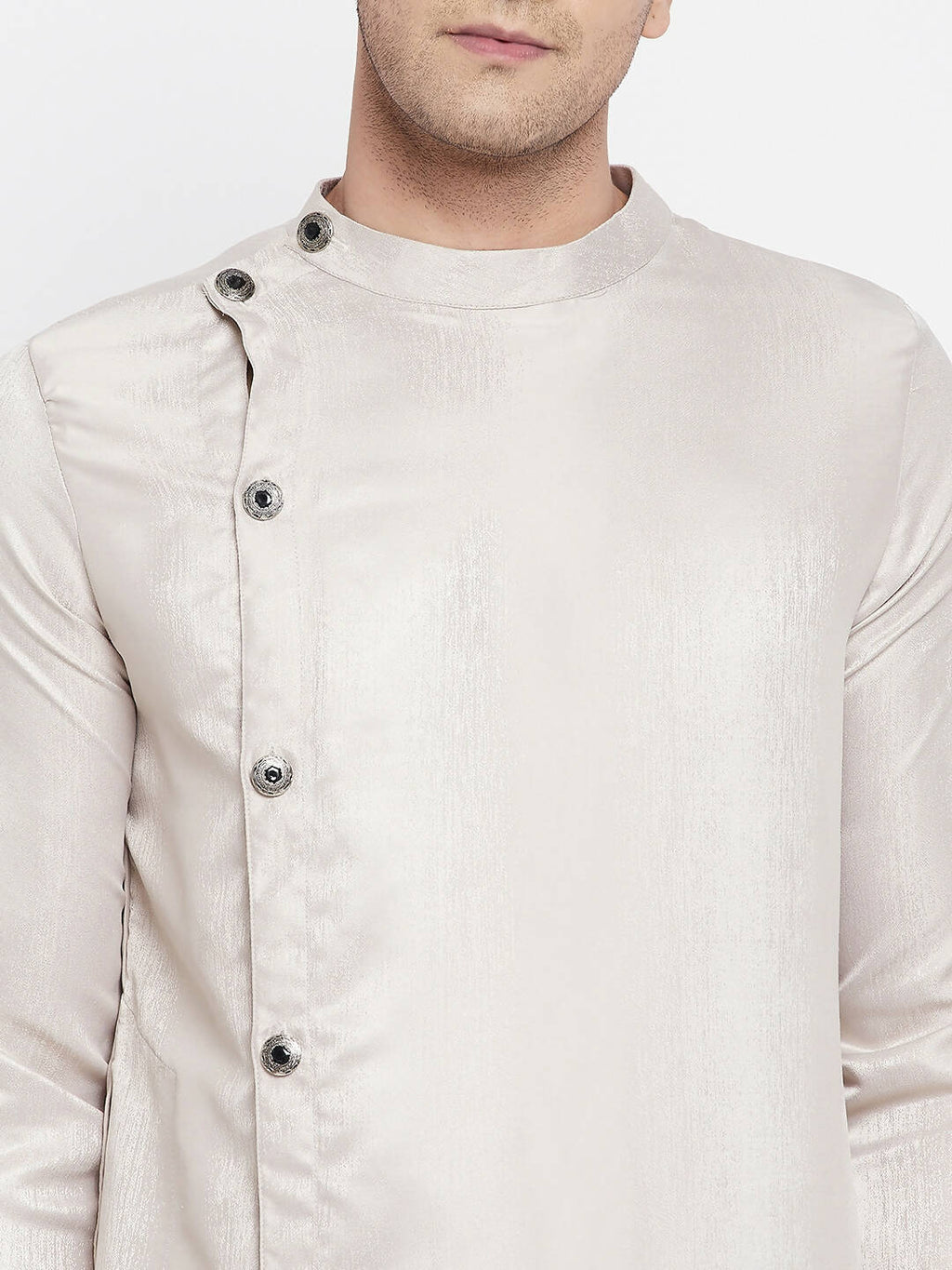 Even Apparels Beige Rayon Men's Sherwani Kurta With Asymetrical Cut | Grocsy