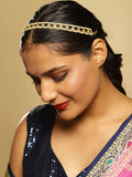 Gold-Polished White Kundan-Studded Pearl Beaded Hair Band - Ruby Raang | Grocsy