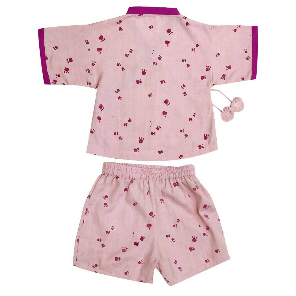 Mhyssa Mufasa Half Sleeve Wrap Style Pink T-shirt With Shorts Set For Kids | Grocsy