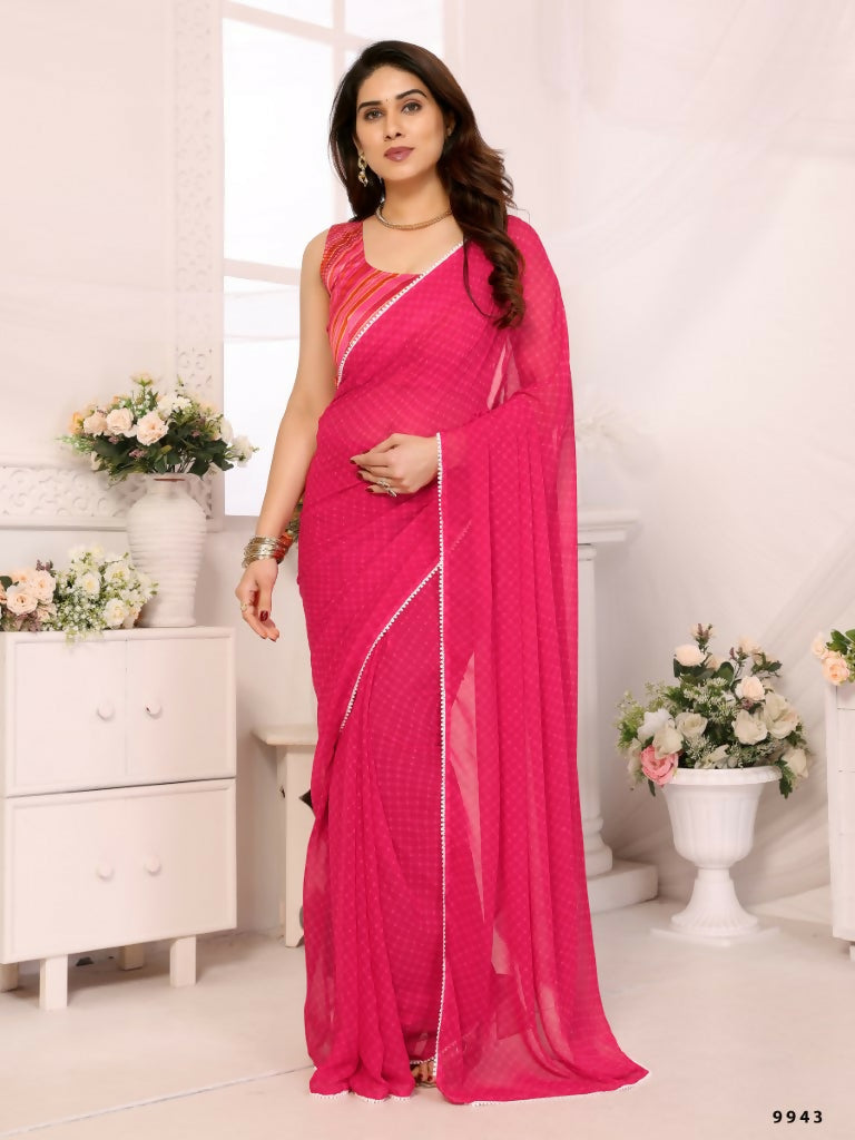 Designer Partywear Pink Georgette Fancy Saree - Satrangi | Grocsy