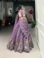 Lorenvalley Lavender Vichitra Simmer Sequins and Thread Embroidery Work Lehenga Choli | Grocsy