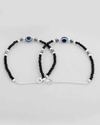 VOJ Set of 2 Evil Eye Black with Flower Shaped Beads Anklet | Grocsy
