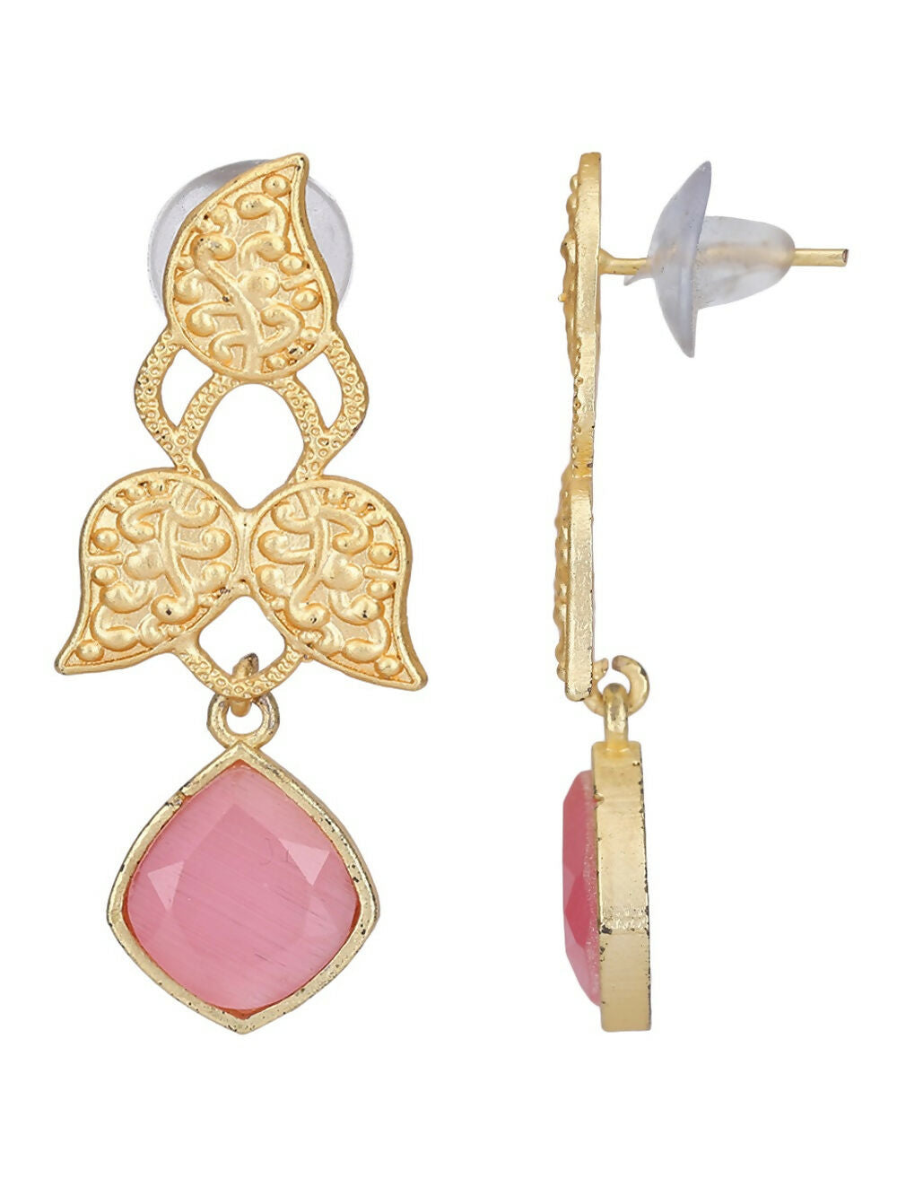 Joban Fashion Women Pink Stone Matte Gold Earrings | Grocsy