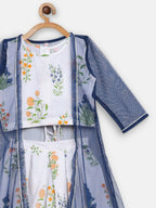 Ahalyaa Off White Cotton Printed Kids Top and Palazzo With Net Jacket For Girls | Grocsy