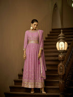 Lavender Heavy Faux Georgette Anarkali Embroidered Kurta Set - Dhvani | Grocsy
