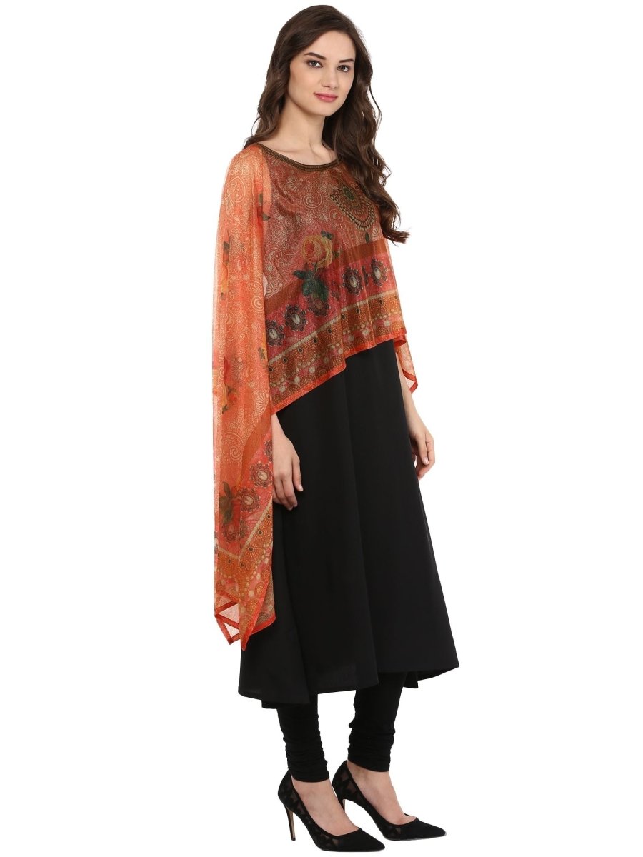 Ahalyaa Black Crepe Printed Kurta With Attached Dupatta For Women | Grocsy