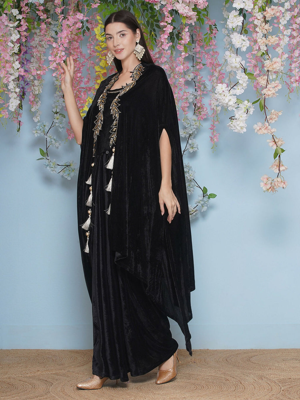 Joban Fashion Black Hand Embellished Cape with Inner and Skirt | Grocsy