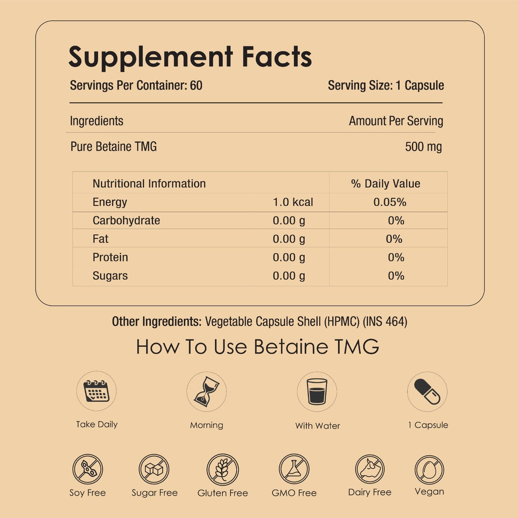 GATACA Pure Betaine TMG - 500 mg Capsules | Grocsy