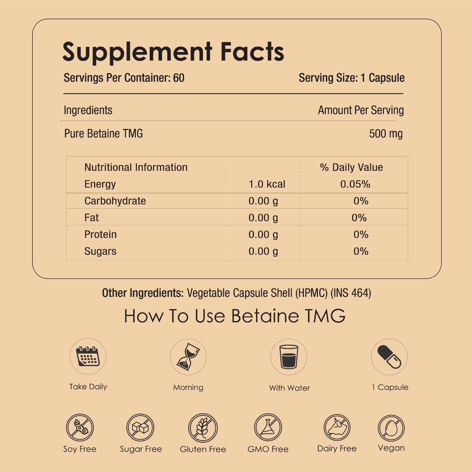 GATACA Pure Betaine TMG - 500 mg Capsules | Grocsy