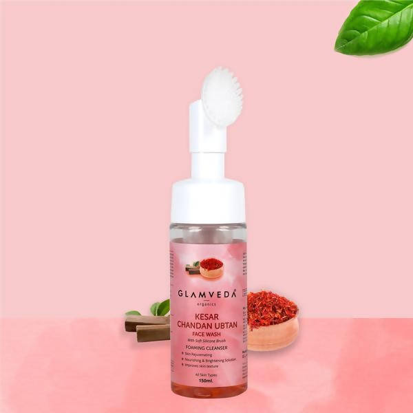 Glamveda Kesar Chandan Ubtan Foaming Face Wash With Soft Silicone Brush | Grocsy