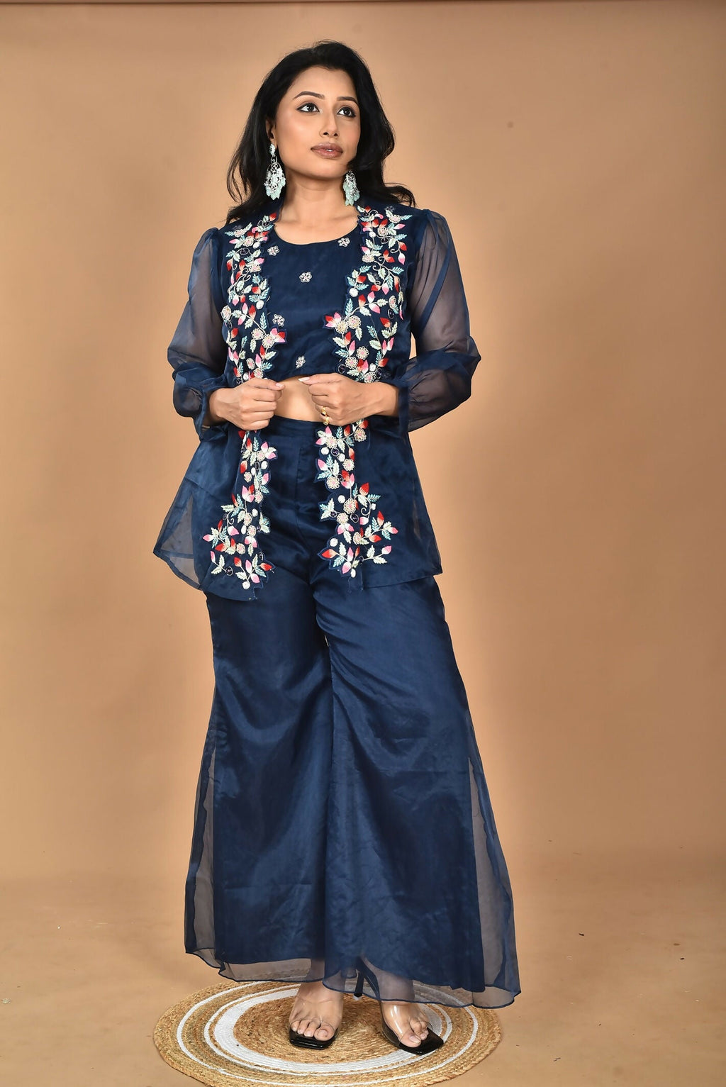 Morchari Women Hand Embroidery Crop Top-Blue | Grocsy