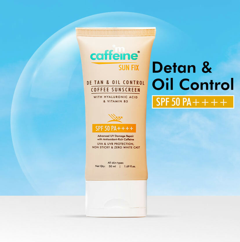 mCaffeine Sun Fix Detan & Oil Control Coffee Sunscreen SPF 50 PA++++, Lightweight & No White Cast | Grocsy