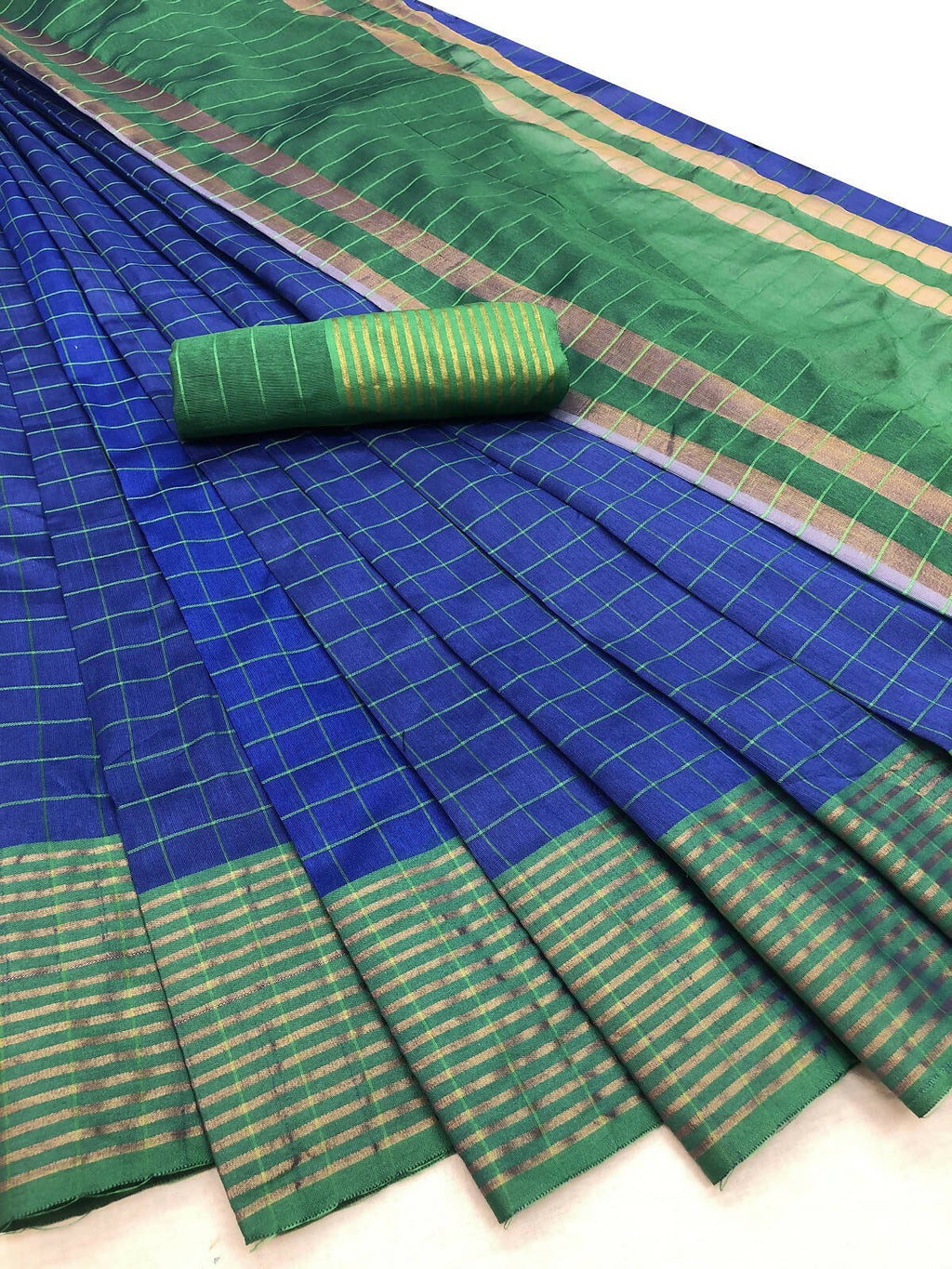 Vamika Blue Cotton Silk Weaving Saree (Manipuri Blue) | Grocsy