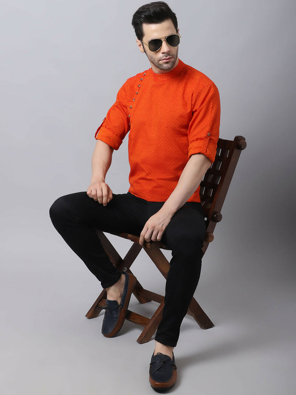 Even Apparels Orange Pure Cotton Men's Kurta With Side Placket | Grocsy