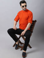 Even Apparels Orange Pure Cotton Men's Kurta With Side Placket | Grocsy