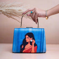 Joban Fashion Blue Based Red Saree Women Portrait Printed Clutch - Blue | Grocsy