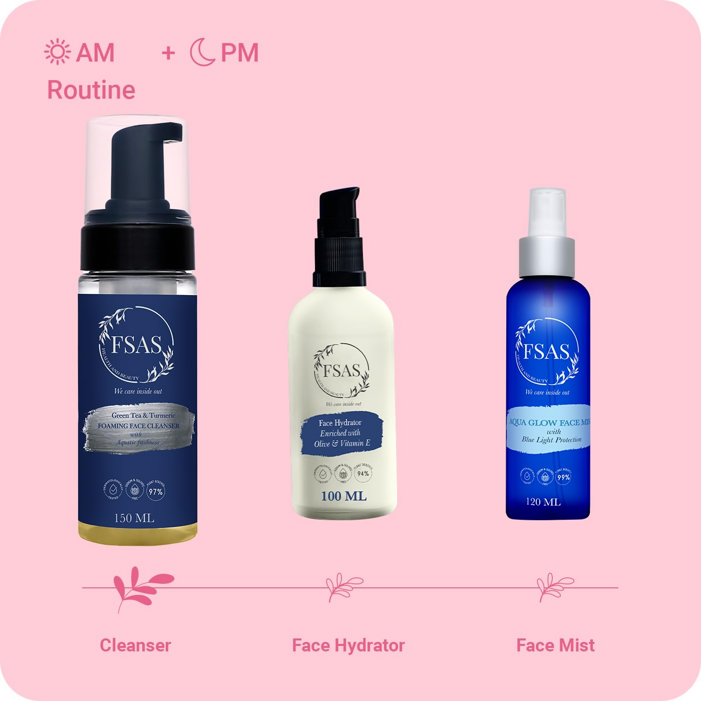 FSAS Health and Beauty 97% Plant-Derived Green Tea and Turmeric Foaming Face Cleanser | Grocsy