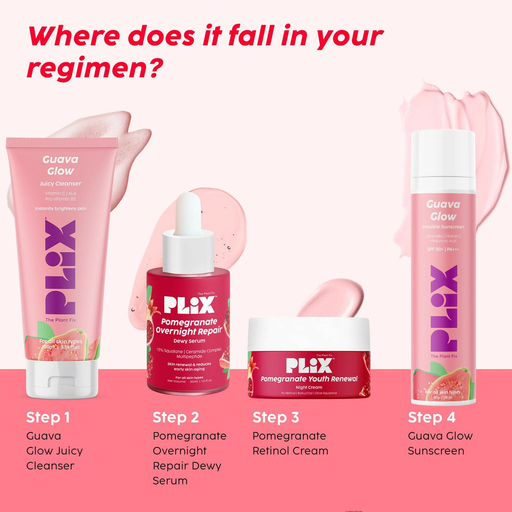 PLIX The Plant Fix Pomegranate Overnight Repair Dewy Serum - Reduce Fine Lines & Wrinkles | Grocsy