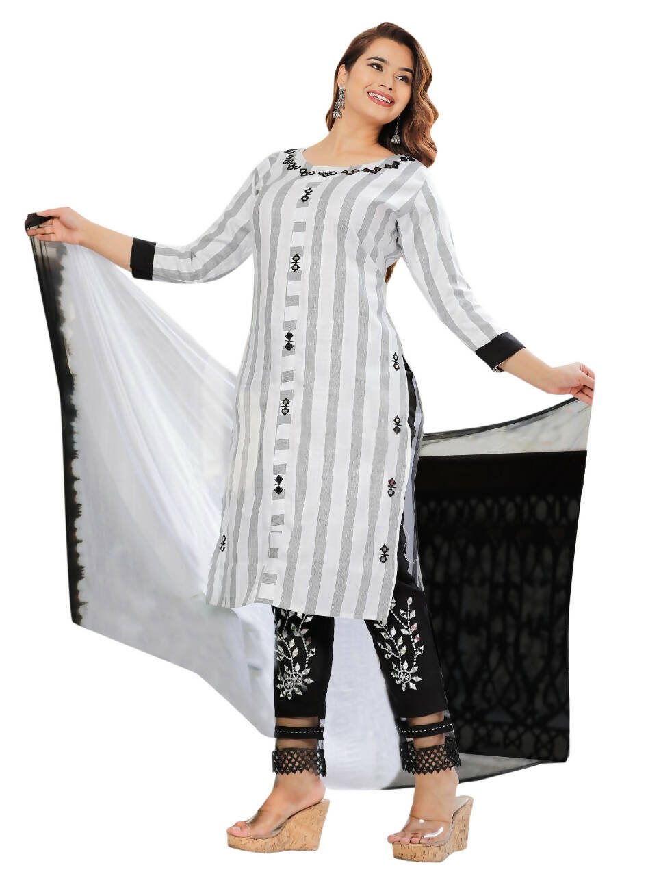 Vamika Women Embroidery Rayon White Party Wear/Casual Wear Kurta Set/Suit | Grocsy
