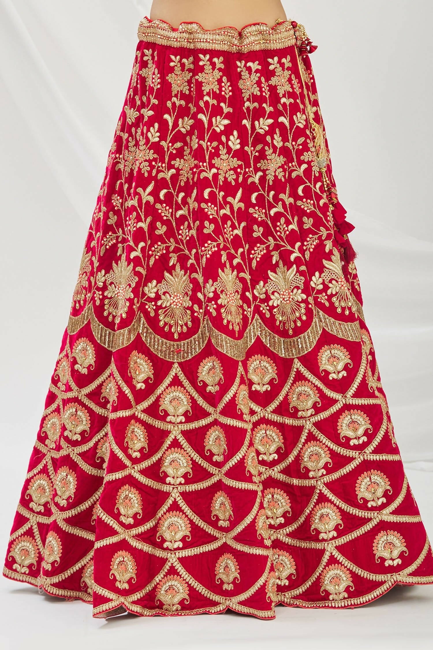 Red Velvet Semi-Stitched Wedding Bridal Lehenga - Nimaya | Grocsy