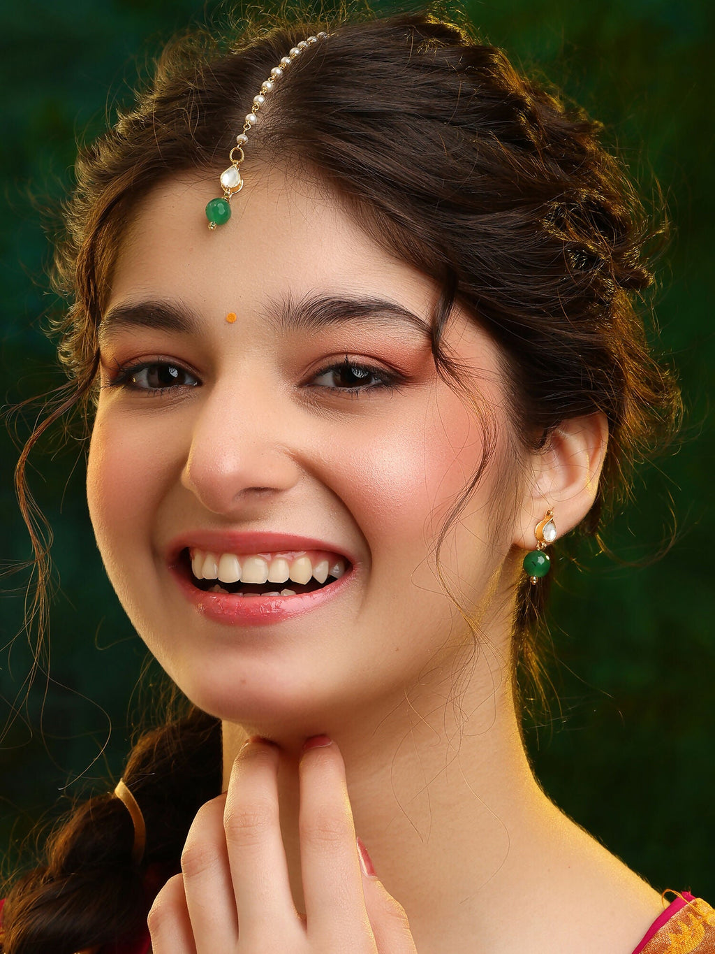 Ruby Raang Maang Tikka And Earrings Set | Grocsy