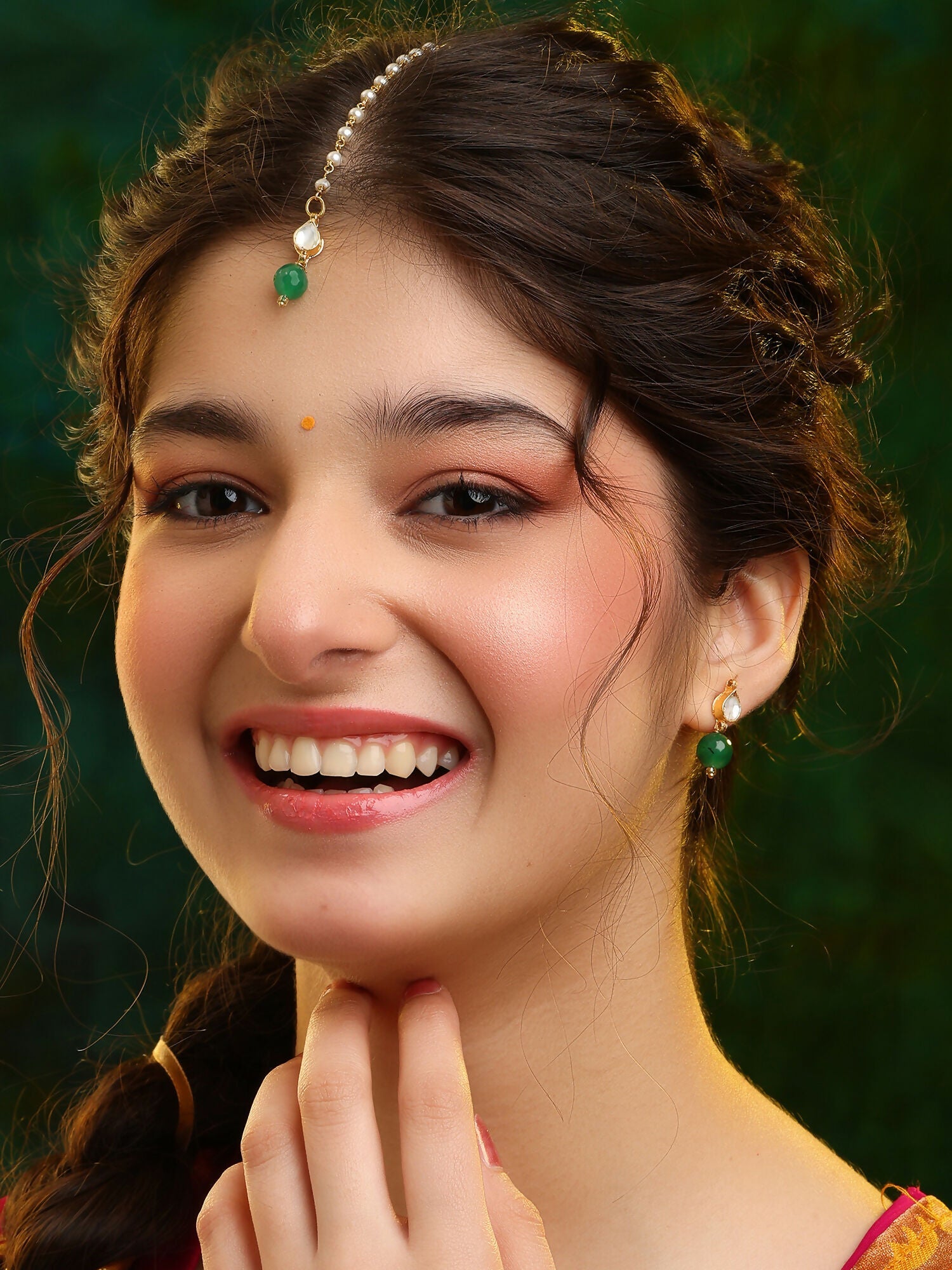 Ruby Raang Maang Tikka And Earrings Set | Grocsy