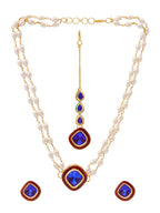 Ruby Raang Blue and Red Meenakari Kundan Necklace with Earrings & Maang Tikka | Grocsy
