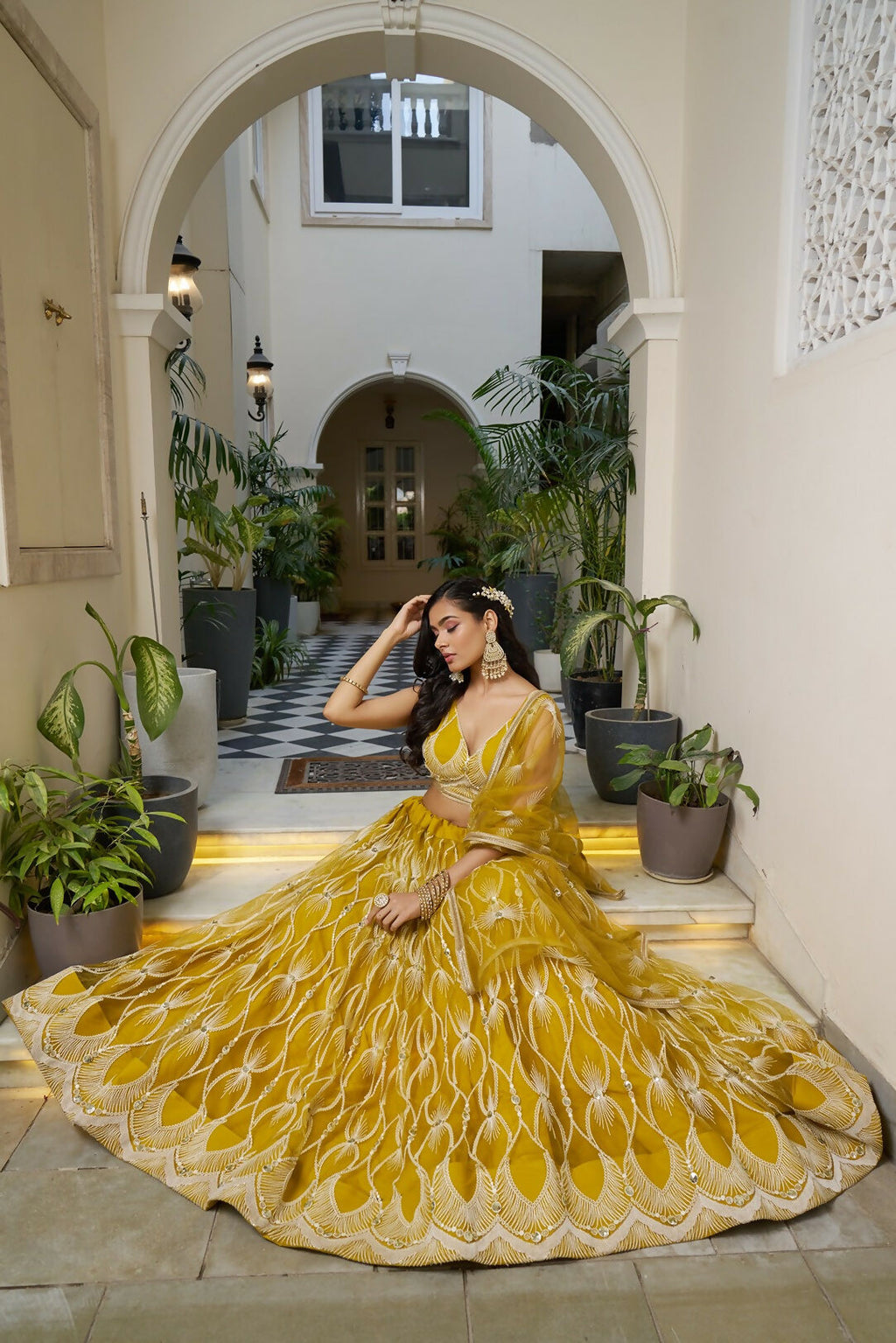 Eilara Glamorous Mustard Yellow Butterfly Net With Tone To Tone Thread And Sequence Embroidered Work Lehenga Choli For Wedding | Grocsy