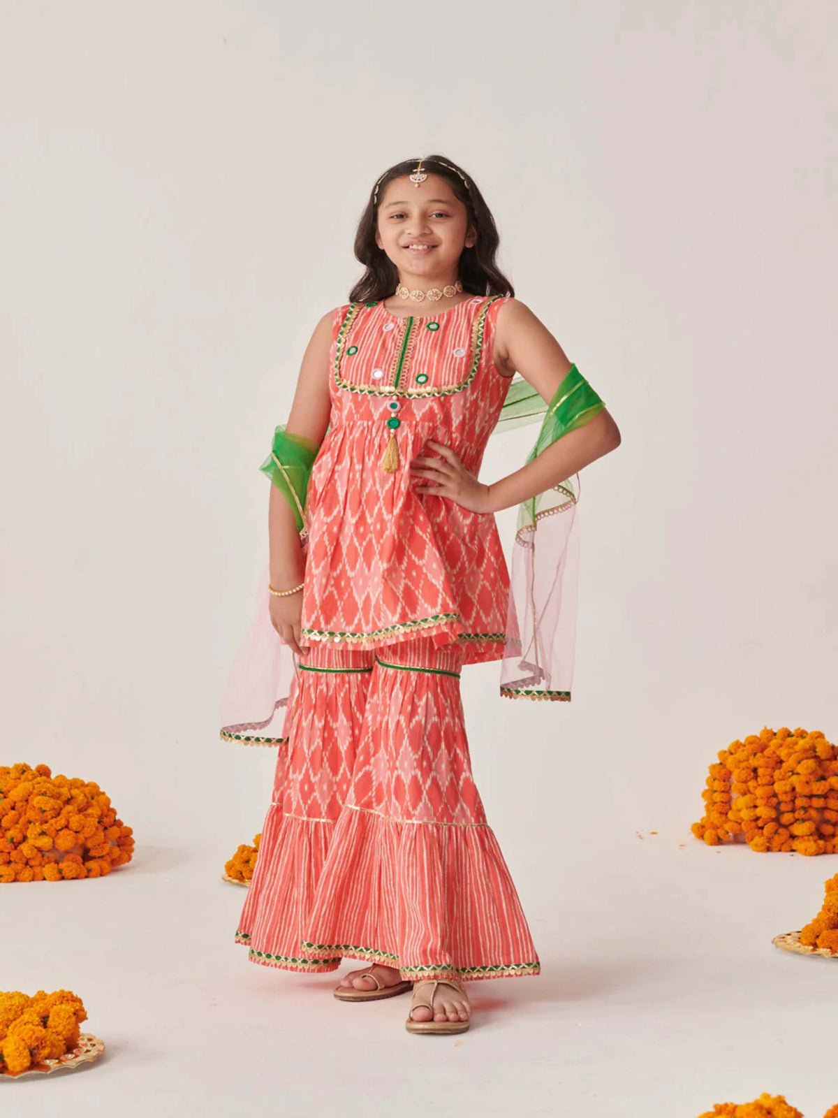 Joban Fashion Girl's Peach Color Sharara Set | Grocsy