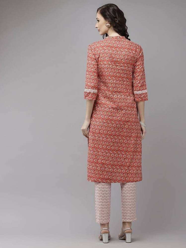 Yufta Peach and Off White Kurta Trouser Set | Grocsy