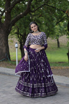 Vastranavya Faux Blooming With Sequins And Thread Embroidered Work Lehenga Choli With Dupatta - Purple | Grocsy