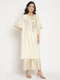 Ahalyaa Women Off White Printed Gotta Patti Kaftan Style Kurta With Palazzos | Grocsy