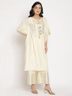 Ahalyaa Women Off White Printed Gotta Patti Kaftan Style Kurta With Palazzos | Grocsy