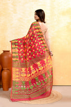 Piyari Fashion Women's Red Embellished Cotton Blend Jamdani Saree | Grocsy