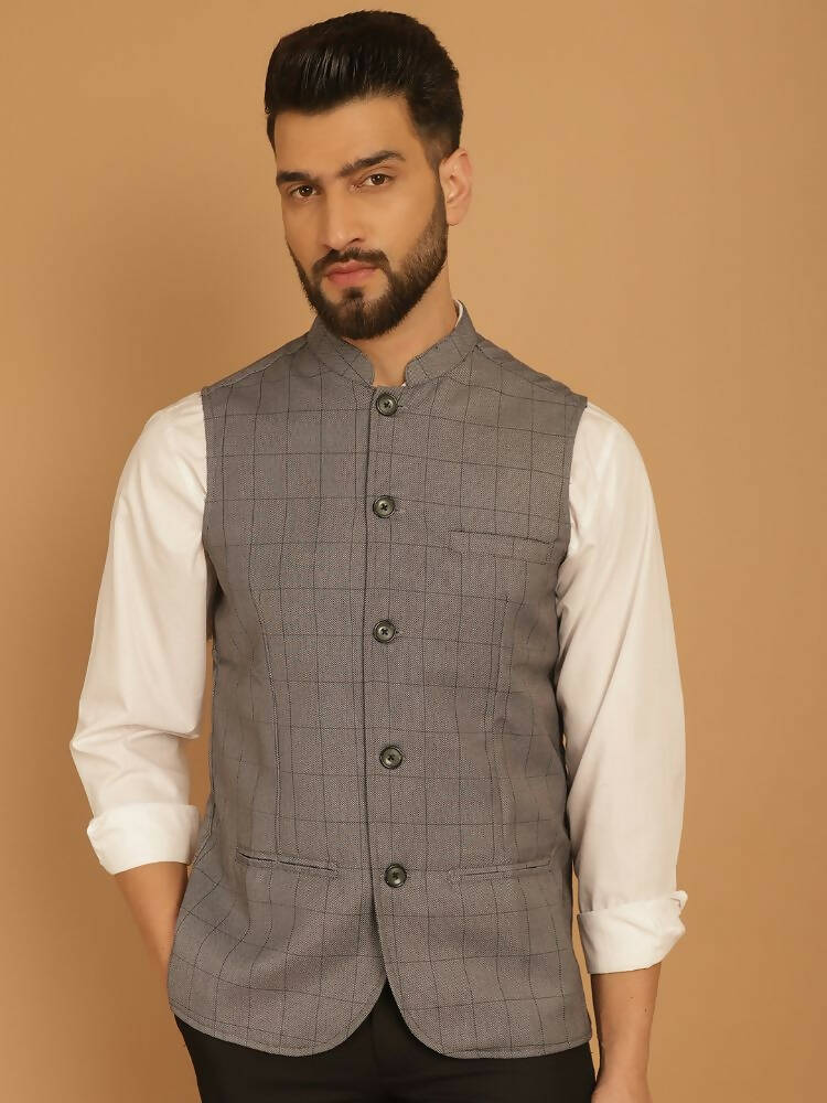 Even Apparels Nehru Jacket With Welt Pockets - Grey | Grocsy
