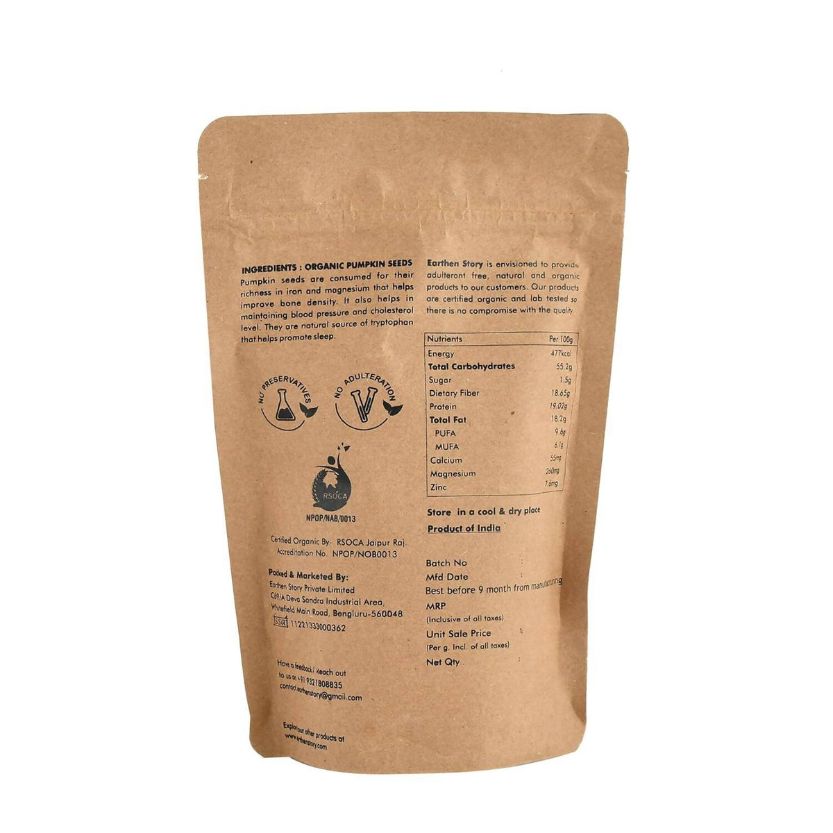 Earthen Story Certified Organic Raw Pumpkin Seeds | Grocsy