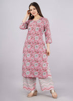 Vamika Printed Cotton Pink Party Wear/Casual Wear Kurta Set/Suit | Grocsy