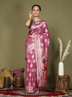 Shree Shyam Fashion Linen Cotton Pink Saree | Grocsy