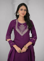 Ethnic Festive Wear Reyon Wine Stitched Suit With Dupatta - Tanisha | Grocsy